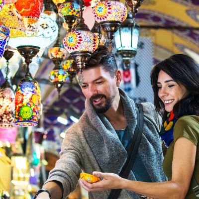 Couple shopping in souq